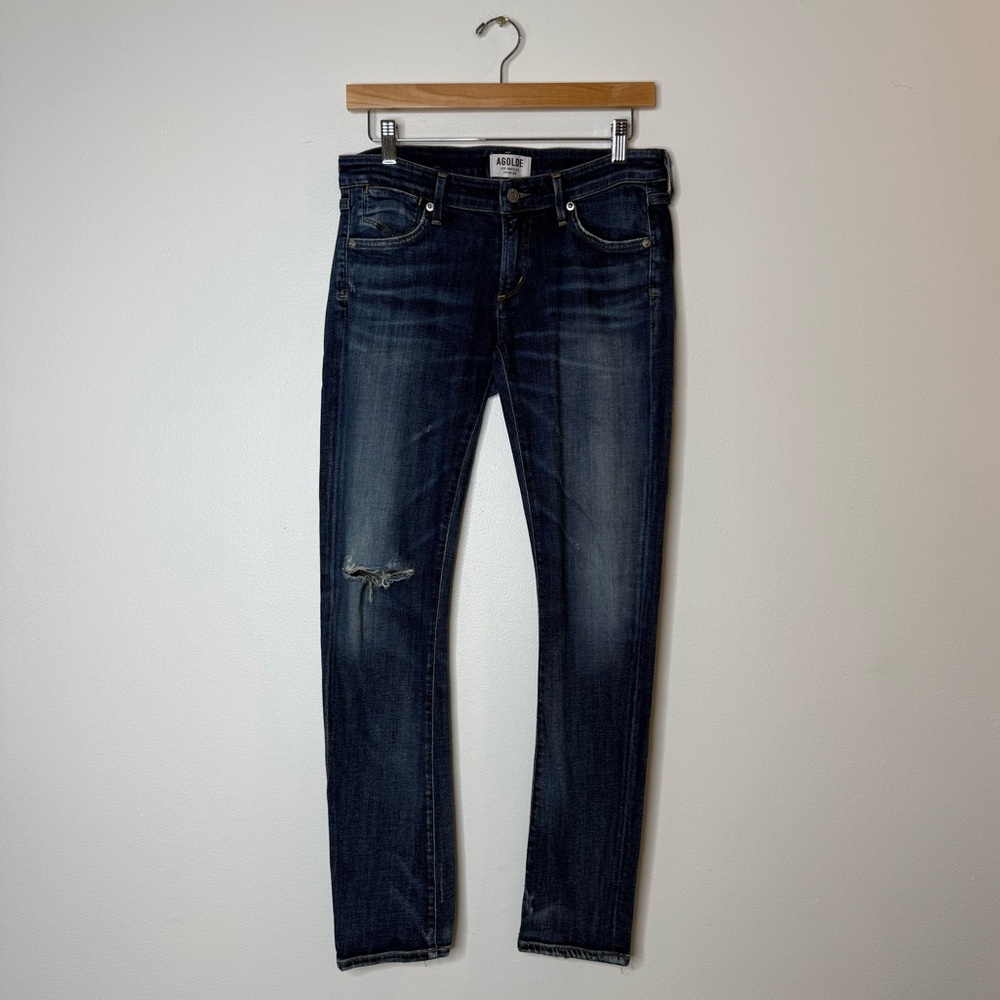 Agolde Low Rise Skinny Medium Dark Wash Distressed Jeans size 27